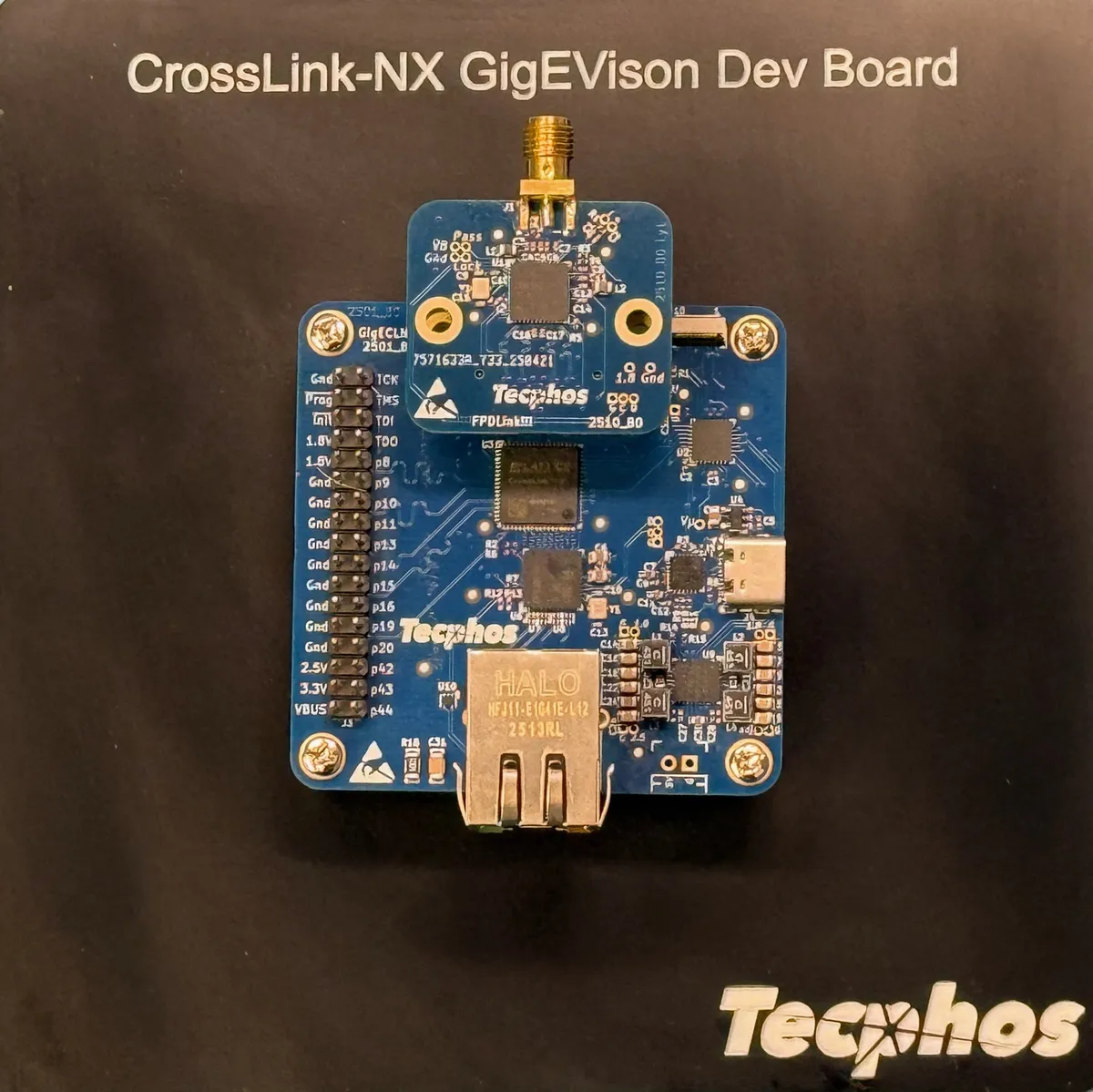 CrossLink-NX Embedded Ethernet Video Dev Board — board on Tecphos mounting plate