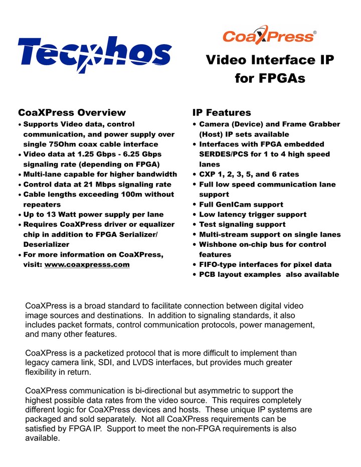 CoaXPress FPGA IP flyer — first page preview